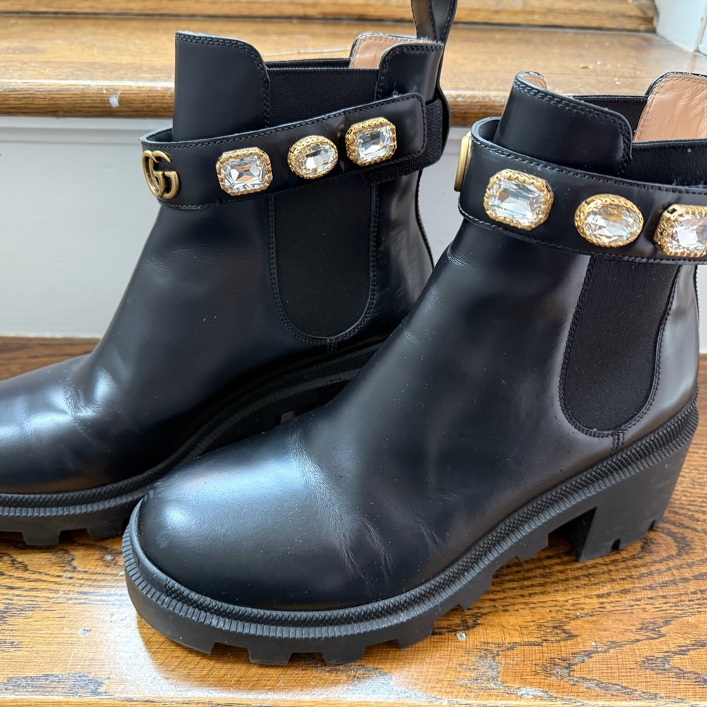 Gucci lug Chelsea Boots with Crystal Accents